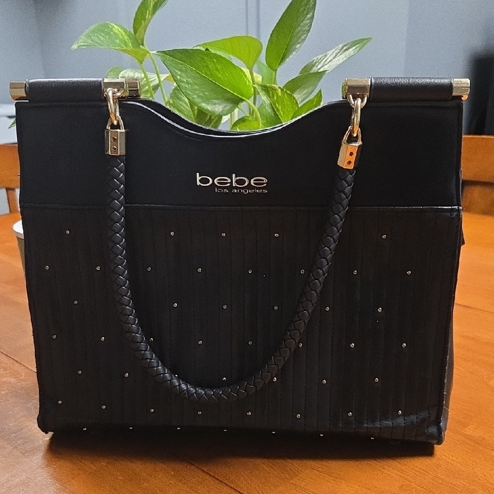 Bebe Black Tote with Goldtone Accents